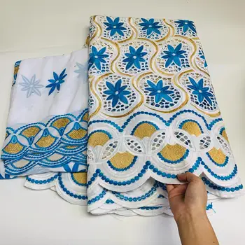 

Latest African 100% Cotton Lace Fabric 5+2Yards 2020 High Quality Punch Lace Embroidery Swiss Voile Lace In Switzerland Party