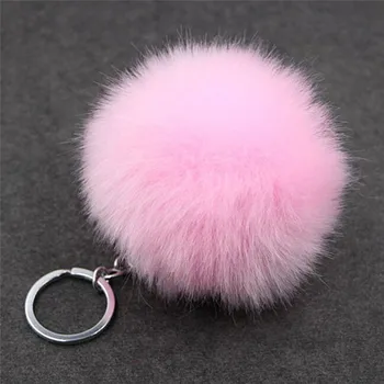 

Fluffy Fur Pom Pom Keychains Soft Faux Rex Rabbit Fur Ball For Bag Acc Car Keyring Pompom Key Chains DIY Women Bag Pendant