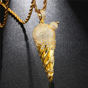 

Iced Out AAA Cubic Zircon Ice Cream Necklace& Pendant With Free Rope Chain Gold Color Men'S Fashion Hip Hop Jewelry For Gift