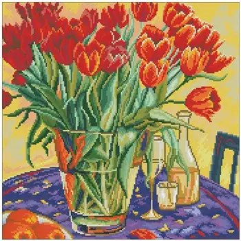 

Tulips on the table patterns Counted Cross Stitch 11CT 14CT 18CT DIY Cross Stitch Kits Embroidery Needlework Sets home decor