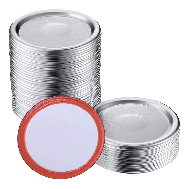 100 Pcs Wide Mouth 86 MM Jar Canning Lids, Reusable Leak Proof Split-Type Silver Lids with Silicone Seals Rings 1