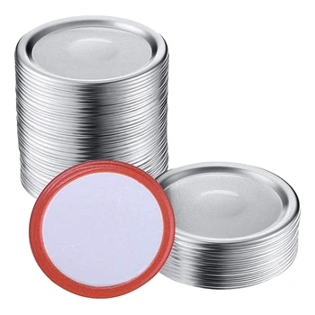 100 Pcs Wide Mouth 86 MM Jar Canning Lids, Reusable Leak Proof Split-Type Silver Lids with Silicone Seals Rings 1