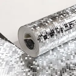 Luxury Glitter Mosaic Wallpaper KTV Bar Decorative Wall Paper Square Grid Silver Gold Foil Wallpaper Ceiling Wallcovering