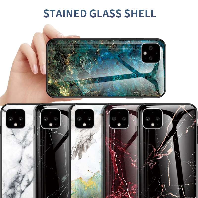 

Marble Pattern Phone Case for Google Pixel 4 3A 3 2 XL Ultra-thin Shell Soft TPU Frame 9H Tempered Glass Anti-Scratch Back Cover