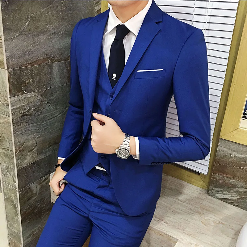 

2017 New Men Suits Buckle Brand Suits Jacket Formal Dress Men Suit Set Men Wedding Suits Groom Tuxedos (Jacket+Pants+Vest) A058