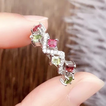 

Per jewelry Natural real tourmaline square ring Free shipping 0.15ct*6pcs gemstone 925 sterling silver Fine jewelry R205187