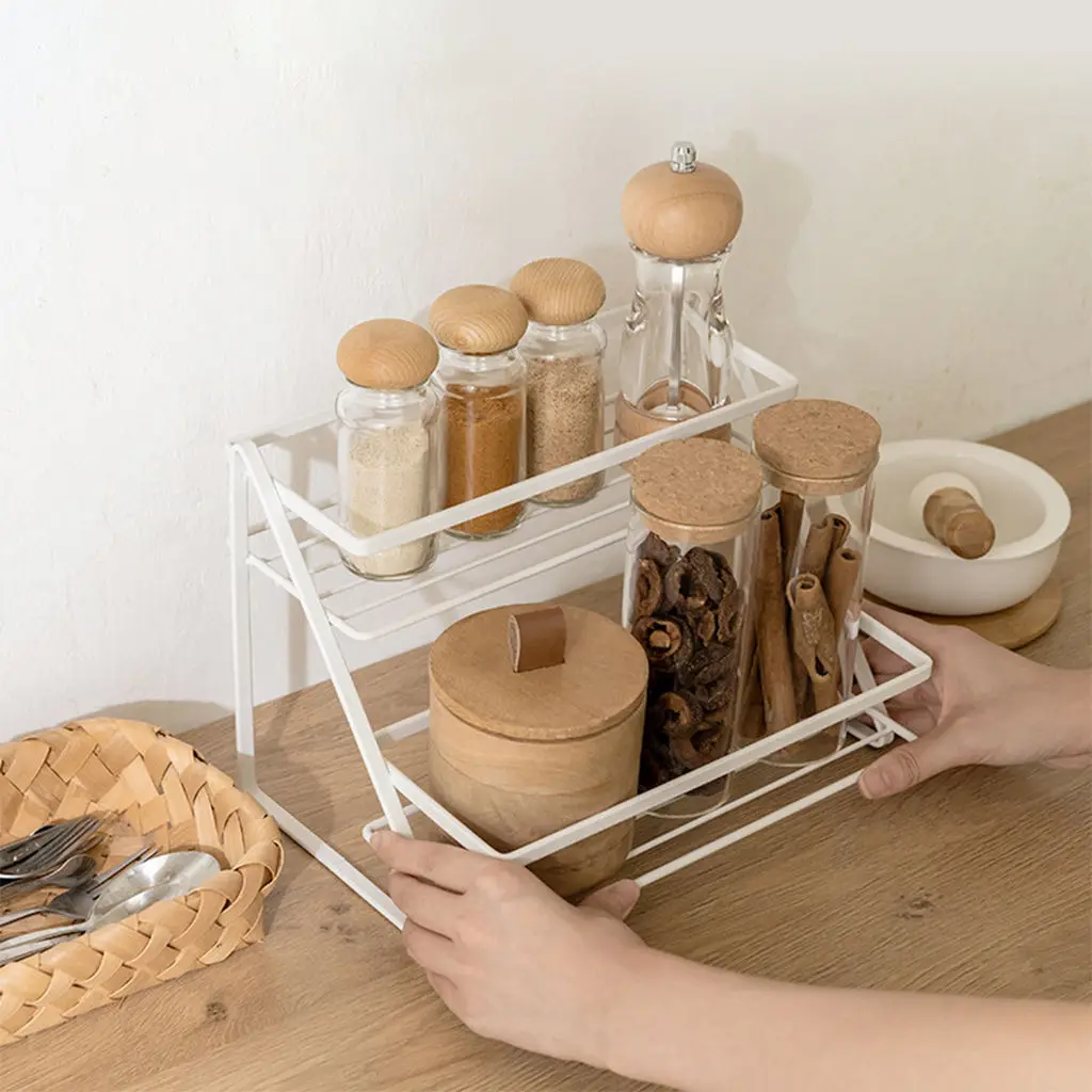 Iron Spice Rack Accessory Storage Shelf Multi Function Condiment