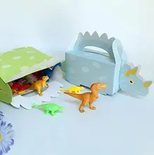 Caja de regalo de dulces de recuerdo de fiesta de dinosaurio, envoltorio para niños, decoraciones de cumpleaños DinoTable, azul, verde, 100 unids/lote