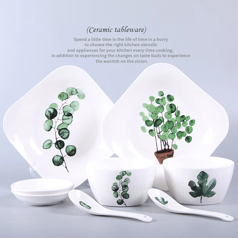 

Northern European-Style Ceramic Tableware Creative Green Vegetation Plates Ceramic Bowl Combination Household Bowl Dish & Plate