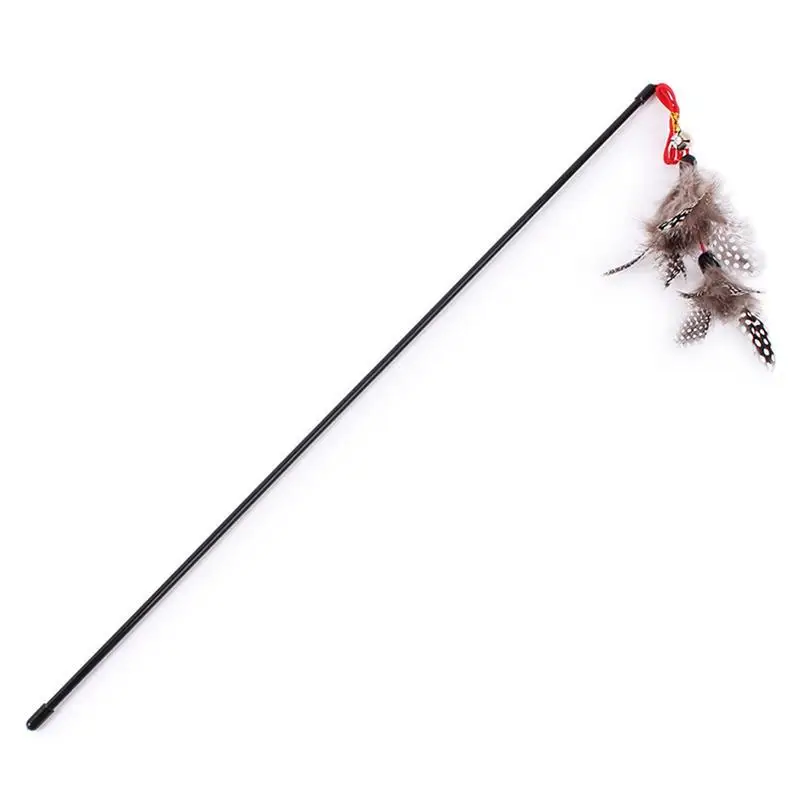 3pcs Pet Cat Teaser Toys Feather Wand Cat Catcher Teaser Stick Cat Interactive Toys Wood Rod Toy with Mini Bell for Cats Kitten