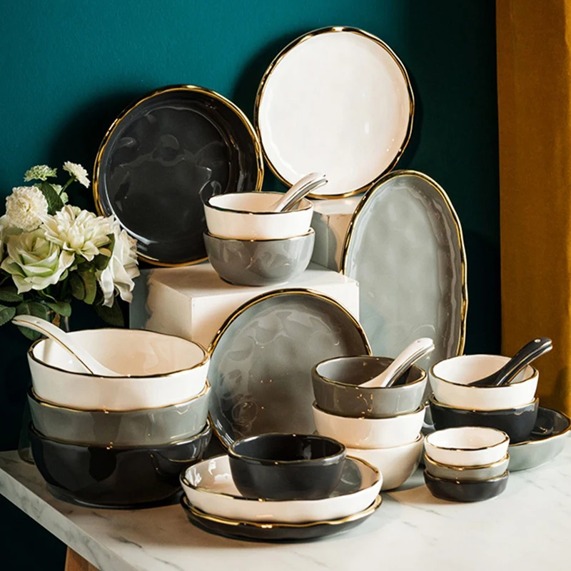 Ceramic Dinner Plates Dishes Complete Tableware set Food Plate Salad