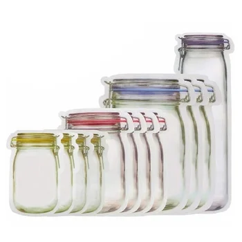 

24PCS Mason Jar Self-styled Bag Sealed Food Storage Pouch Transparent Food Material Storage Bag Snacks Freshness Protection Bag