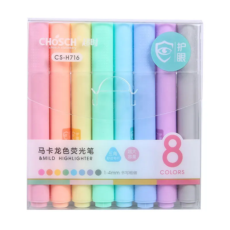 

8Pcs Macaron Pastel Fluorescent Pen Chisel Tip Highlighter Pencil Cute Macron Candy Color Drawing Marker Pens Set Students Gift