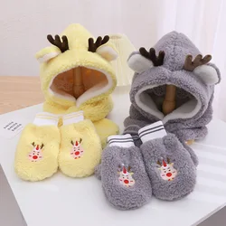 Cute Antler Hat Scarf Gloves All-in-one Three-piece Child Baby Imitation Rabbit Fur Plus Velvet Ear Cap Bib