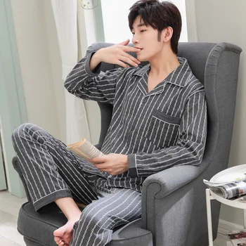 

Men's Pajamas Cotton Pajamas Spring Fall Pajamas Men's Pajamas Striped Pajamas Sleep Pajamas Plus Size 066