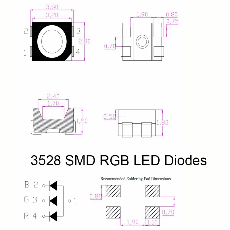 100pcs SMD LED Diode Assorted Kit 3528 1210 RGB Yellow Red Green White Blue UV LED 3528 SMD Diode 1210 3528 SMD Purple LED Diodo