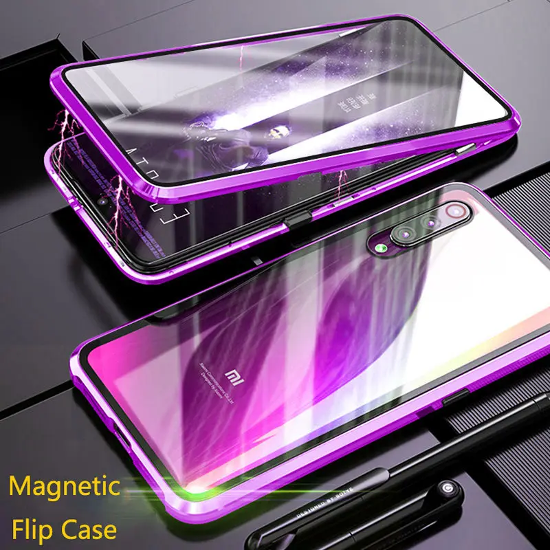 360 Full Cover Magnetic Metal Phone Cases For Xiaomi Mi 9 se 9T Pro CC9 CC9e Double Glass Back screen Protector | Мобильные телефоны