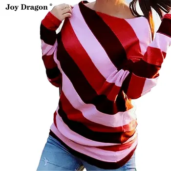 

Plus Size Striped Tops New Women Spring Casual Stitching Pullover Fashion Round Neck Loose Bat Sleeve Wild Patchwork Shirts