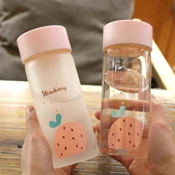 

Korean Strawberry Cute Cup Girl Frosted Glass Transparent Cup Portable Creative Botella De Agua Travel Student Water Cup MM60SB