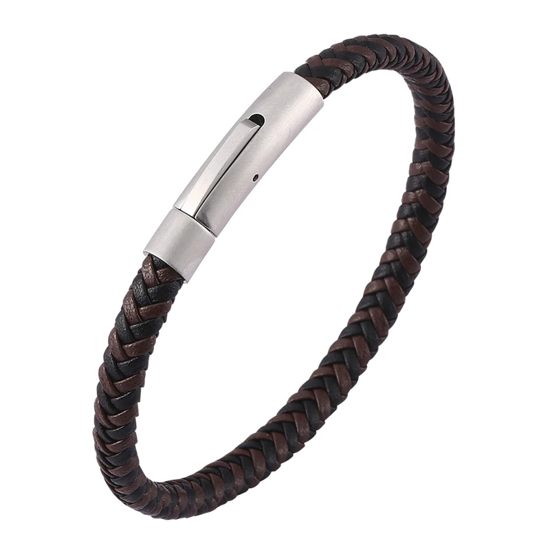 

New Mens Bracelets Leather Bracelets With Stainless Steel Button Clasps Cuff Bangles For Male Female Bracelets BB0459