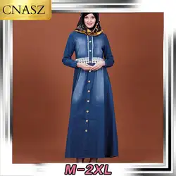 2019 мусульманских Женская одежда Новинка в Корейском стиле, с вышивкой, модное джинсовое платье для стройных Абаи мусульманская одежда для