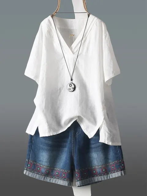 Overseas Size Women Cotton Linen Tops 