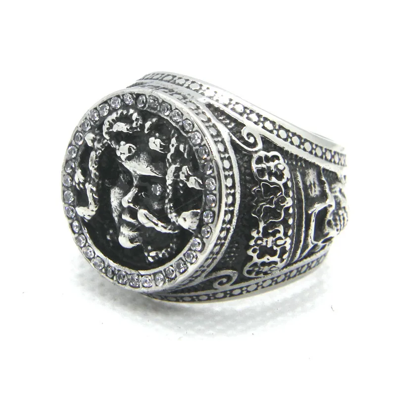 Anello Medusa Gioielli Di Moda In Acciaio Inossidabile 316L Punk Biker Style Skeleton King Clear Stone Size 7-14