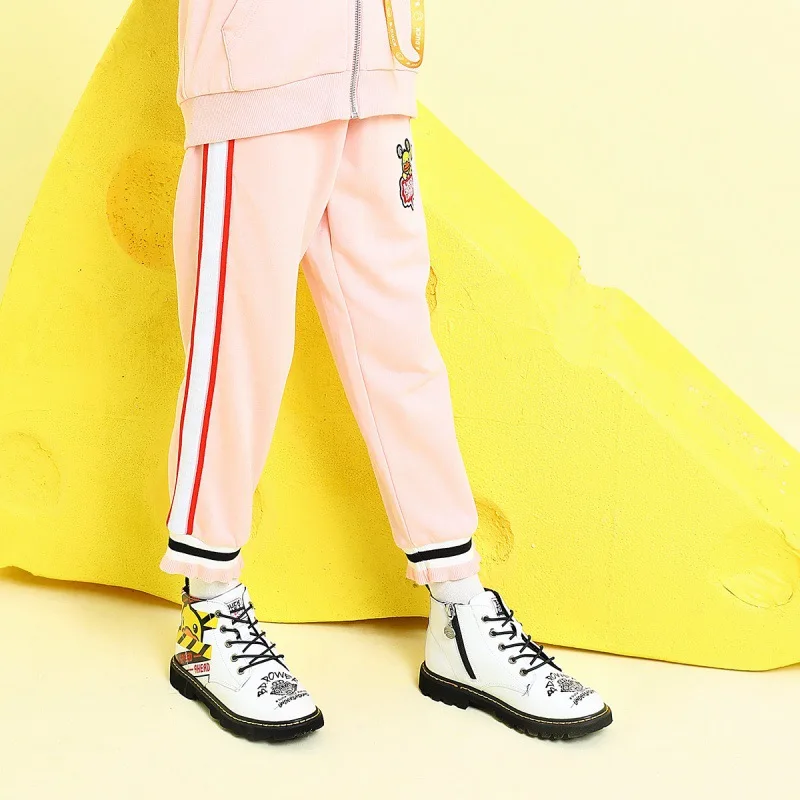 

B. Duck Small Yellow Duck Spring And Autumn Beam Leg Simple Solid Color Cartoon Pattern Girls Trousers Knit Cropped Pants