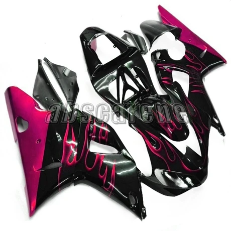 Полный комплект обтекателей R1 2000 2001 Для Yamaha YZF1000 R1 2000 2001 YZF R1 00 01 ABS пластик впрыска кузова черный с розовым пламенем