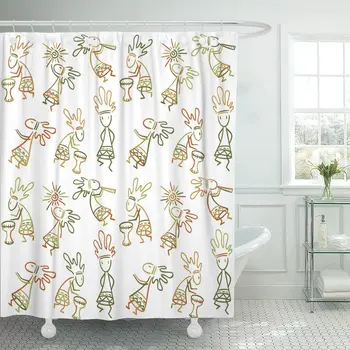 

Yellow Aboriginal Kokopelli Ethnic Culture Pattern Tribal 1 Anasazi Shower Curtain Waterproof 72 x 78 Inches Set with Hoo