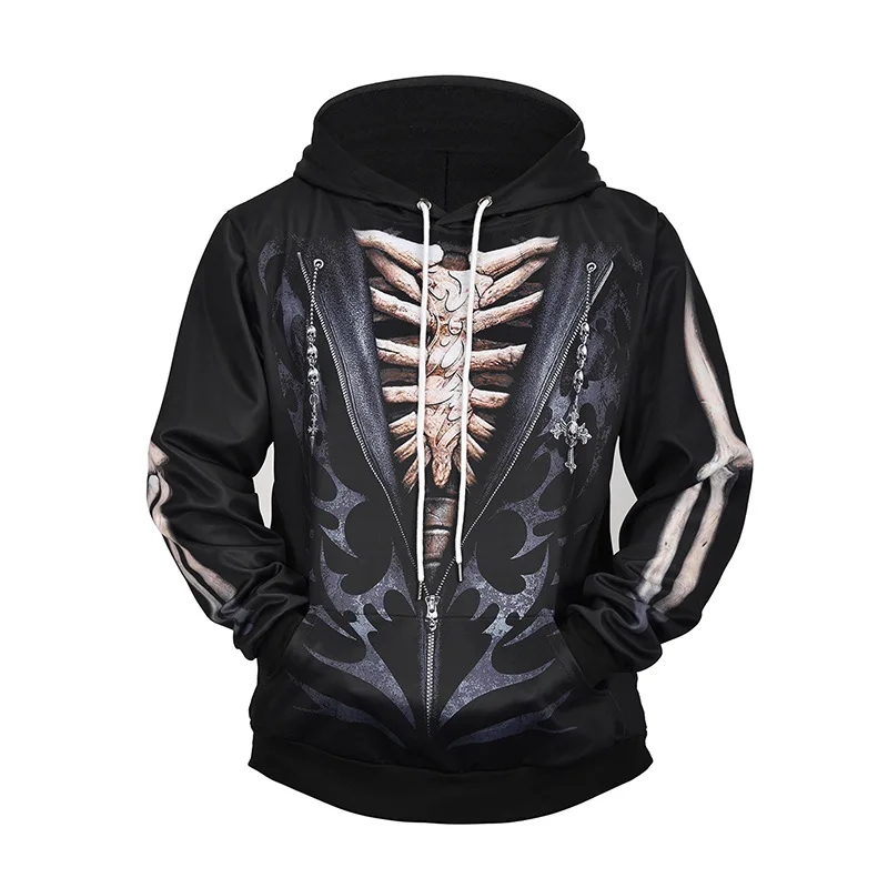 

Amazon 2019 New Style Origional Men's Fake Two-Piece 3D Skeleton Printed Hoodie Large Size Loose-Fit Lard-bucket Men's Sweatshir
