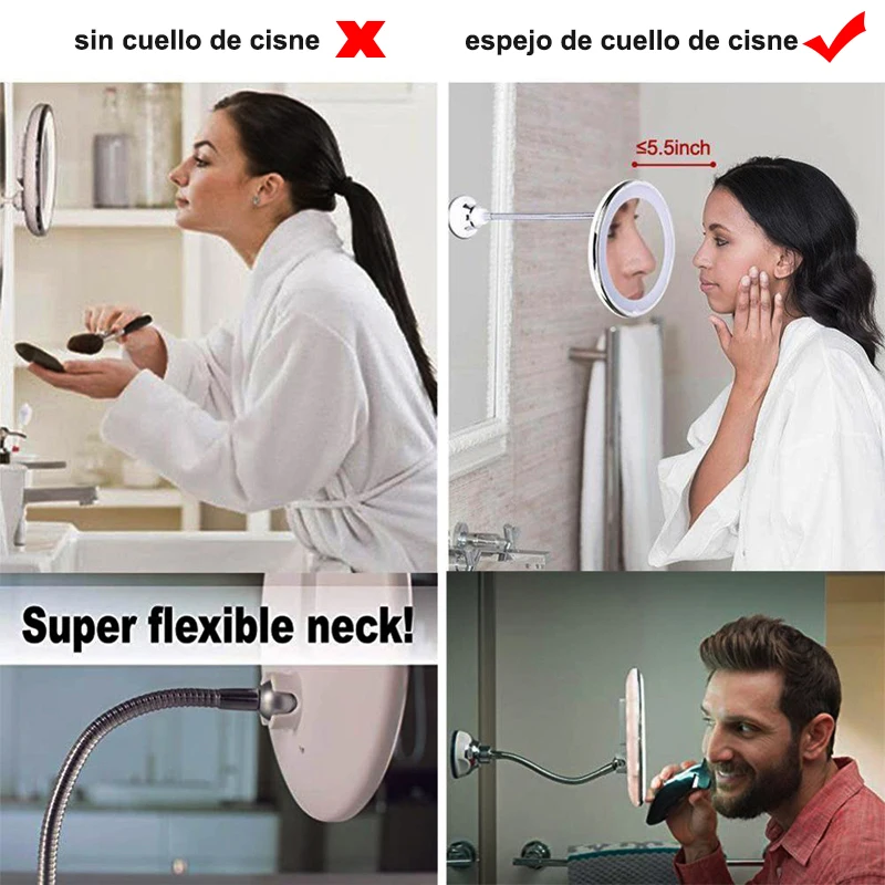 10X Magnifying LED Lighted Mirror Flexible Makeup Mirror with LED Light Vanity Mirror Gooseneck miroir espejo de maquillaje 2