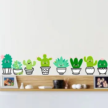 

Green Plant Pot Wall Sticker Self-adhesive Cactus Background Wall-mounted Graffiti Decorative Sticker PVC