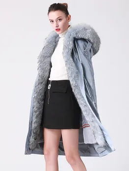 Kaufen Parka Echten Pelzmantel Weibliche Kaninchen Pelz Liner Winter Mantel Frauen Fuchs WaschbÀren Pelz Kragen Warme Lange Jacke Graben MÀntel MEIN
