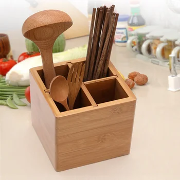 

Cutlery Partition Bamboo Container Assemblable Chopstick Organizer Countertop Drain Hole Kitchen Storage Flatware Fork Spoon