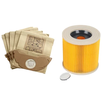 

1Pcs Dust Hepa Filters+5Pcs Paper Bags For Karcher Vacuum Cleaners Parts Cartridge Hepa Filter Wd2250 Wd3.200 Mv2 Mv3 Wd3