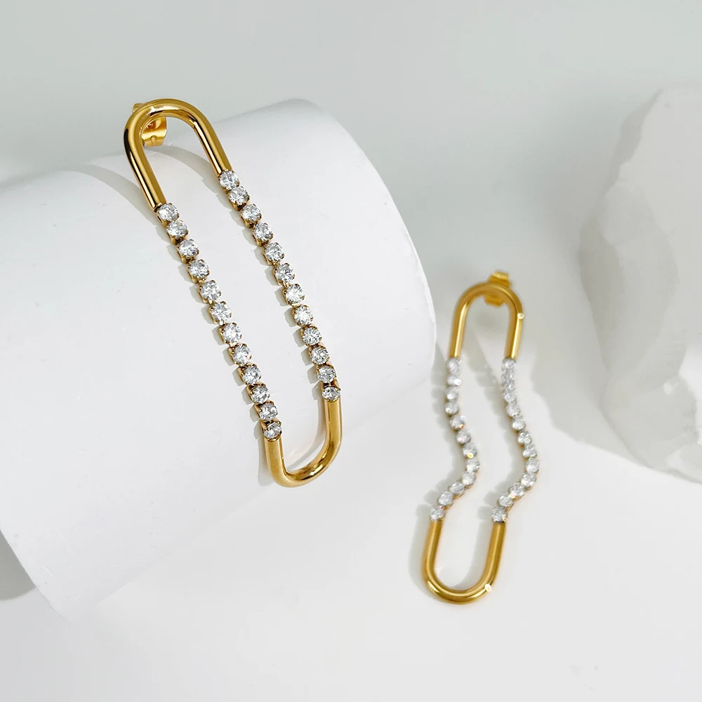 Peri'sBox French Exaggerated Oval U Shaped Long Dangle Earring Geometric Paperclip Zircon Drop Earrings For Women Jewelry - Image 3