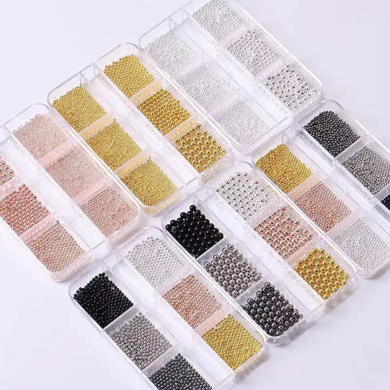 6 그리드 3D 캐비어 금속 비즈 매력 크리스마스 네일 장식 Accesorios 전문가를위한 용품 네일 장비 매니큐어 NEW HOT