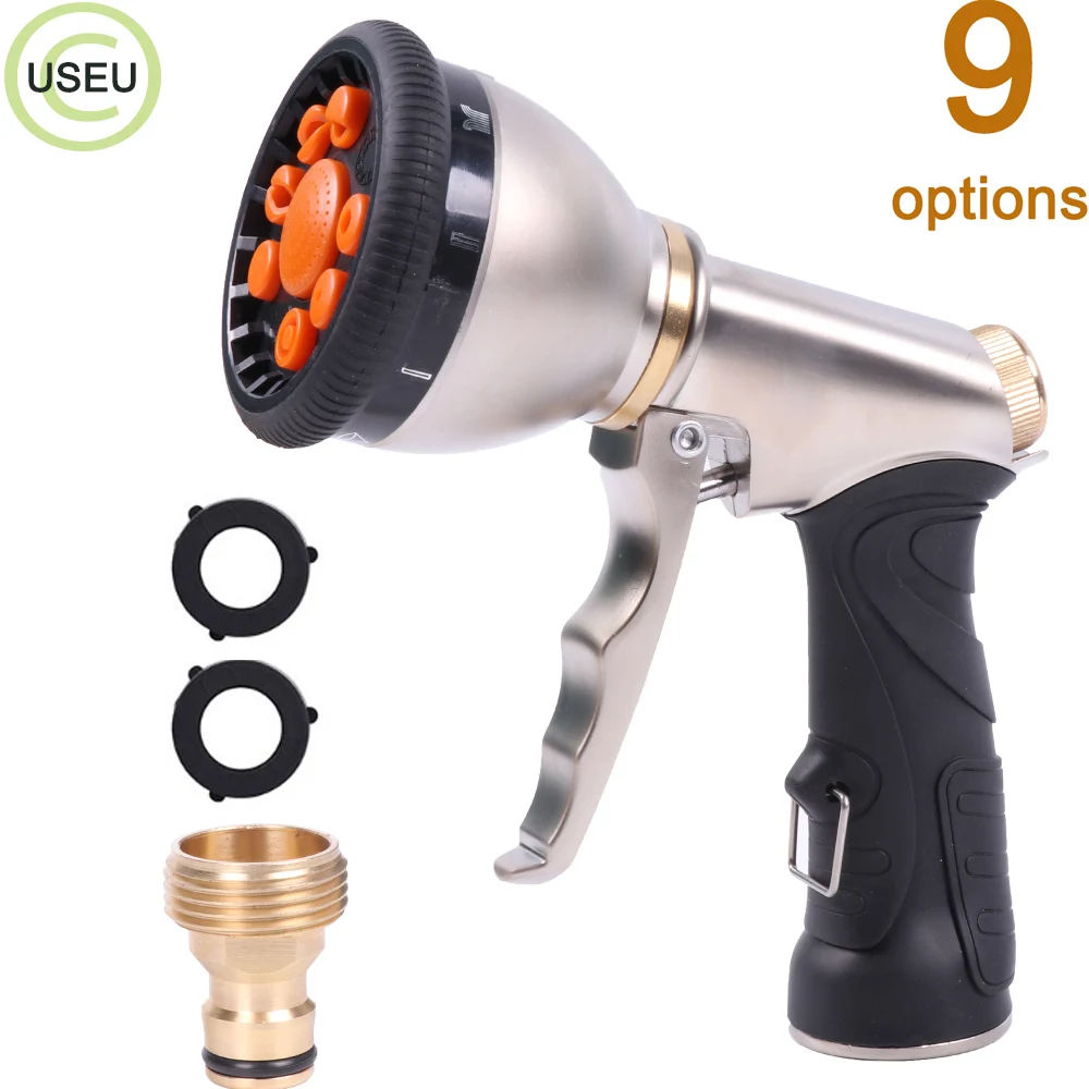 

USEU 9 Pattern Garden Water Spraying Water Gun For Watering Lawn Hose Spray Water Nozzle Gun Car Cleaning Tool Sprinkle Tools