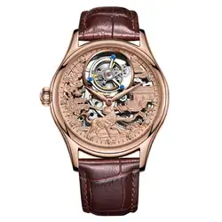 Switzerland Real Tourbillon часы Мужские механические часы модные скелетные кожаные водонепроницаемые Китайские собаки золотые