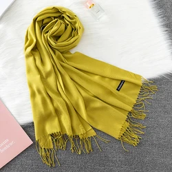 Elegant Cashmere Winter Scarf with Tassel Details (Green-2)