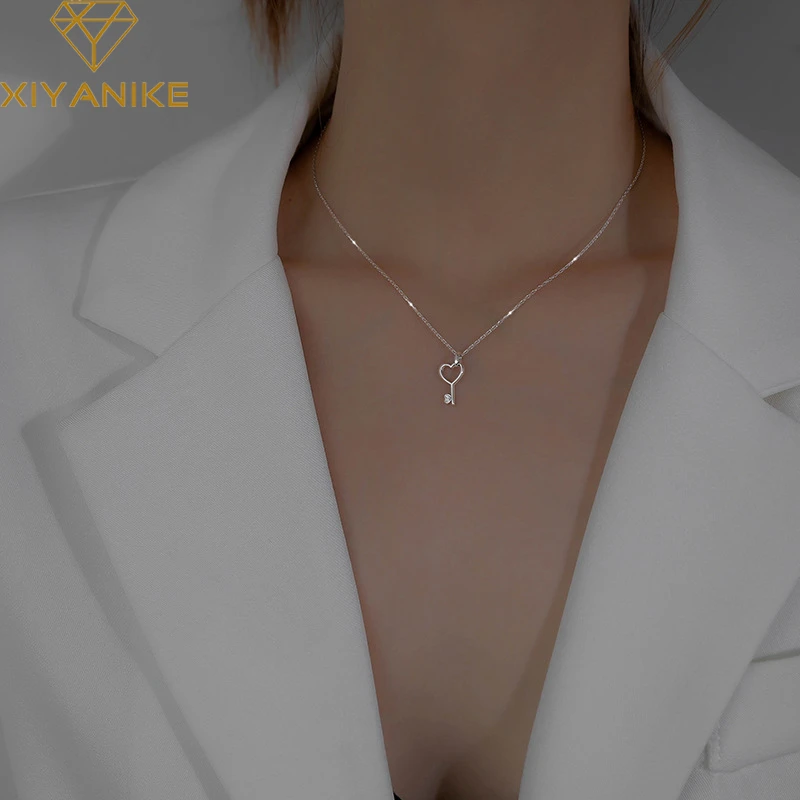 inoxidable monigote de nieve Repetirse XIYANIKE collar de llaves en forma de corazón para mujer, Color plateado,  diseño único, estilo minimalista, regalo de joyería ajustable|Collares de  cadena| - AliExpress