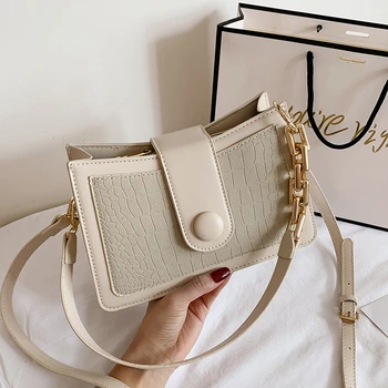 

Fashion Thick Chain Shoulder Belt Design Quality PU Leather Crossbody Bags For Women Stone Pattern Shoulder Bags Handbags Travel