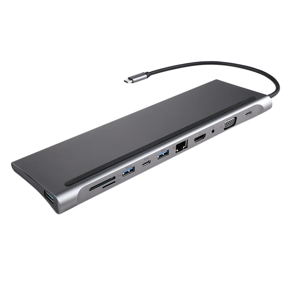 Белый 11 в 1 USB-C концентратор type C концентратор USB 3,0 Thunderbolt HDMI VGA 3,5 мм аудио RJ45 адаптер для MacBook Pro samsung Galaxy S9 USB C концентратор - Цвет: Белый