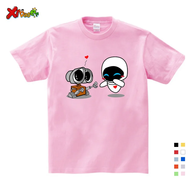Wall-E Eve Robot Couple Cartoon Funny T Shirt Homme Jollypeach New Breathable Tshirt Kids Short Sleeve Children T-shirt 3T 5T 9T