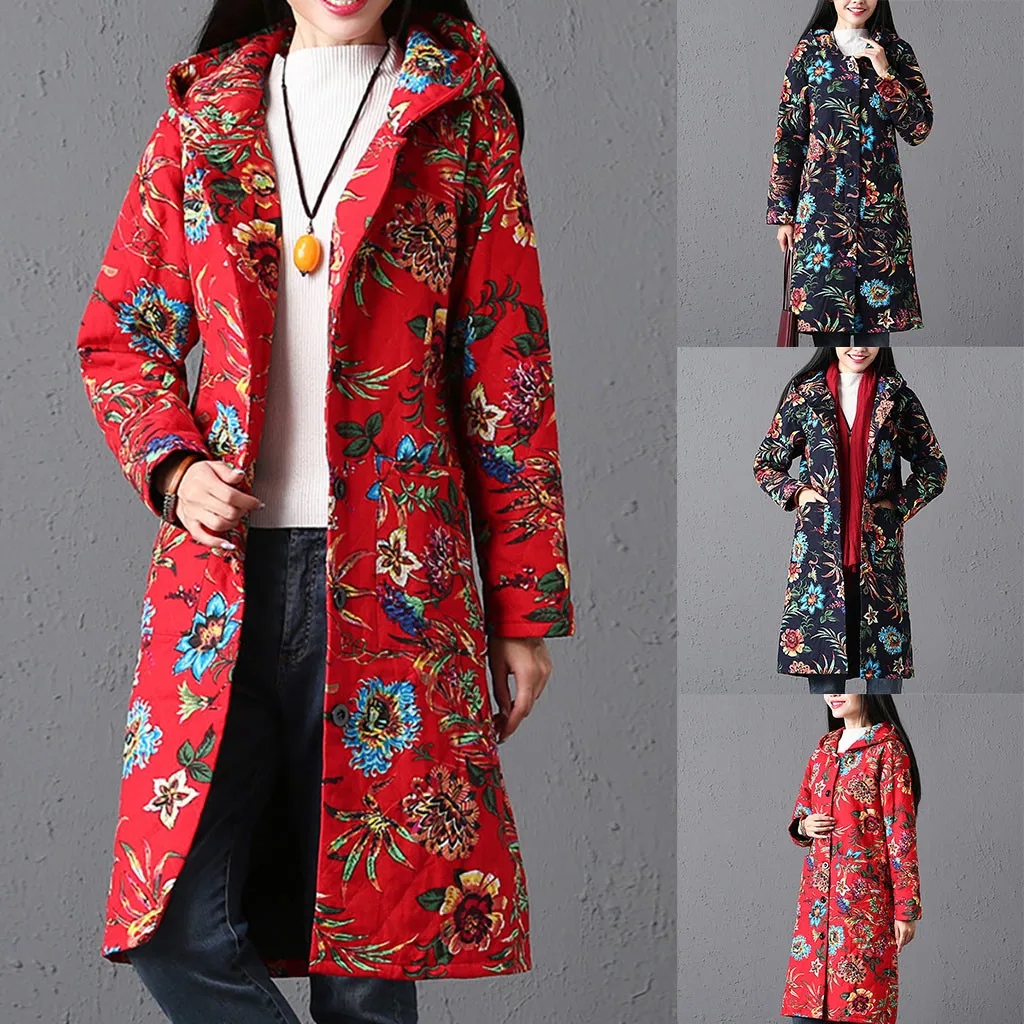 Womail winter jacket women coat Fashion Button Hoodie Vintage Slim Coat Women Casual Plus Size Thicken Long Sleeve Outcoat L-5XL