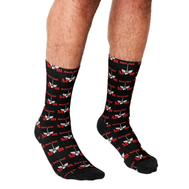 2021 Funny Men's socks Rock and Roll Mom Pattern Printed hip hop Men Happy Socks cute boys street style Crazy for men | Мужская