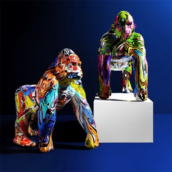 

MONKEY FIGURINE ANIMAL STATUE CREATIVE RESIN CRAFT EUROPEAN GRAFFITI GORILLA ART SCULPTURE home decore nordic decoration home