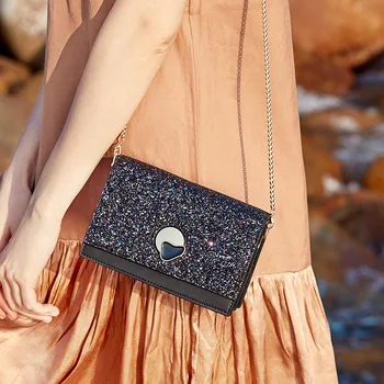 

Wmnuo Brand Bags Women's Satchel Fashion Sequin Chain Leather Lock Cross Body Bag For Girls Cover Simple Evening Messenger Bags