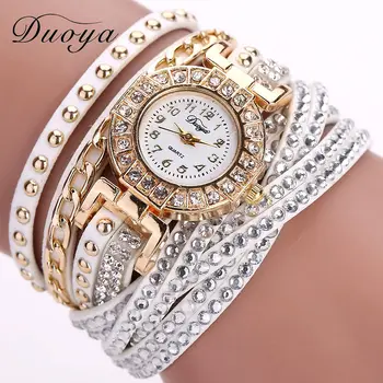 

Rhinestone Luxury Wristwatch Women's Watches Leather Band Bracelet Ladies Watch Unique Design Elegant Female Clock reloj mujer